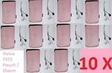 10 (Ten) x Genuine Nokia 7373 / 7360 Pink Cloth Pouch & Dangle Charm Used/Opened