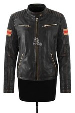 Ladies Black Vintage Biker Leather Jacket Classic Fitted Motorbike Style Jacket