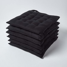 Dining Chair Seat Pads 100% Cotton Square Thick Booster Cushion Plain with Strap