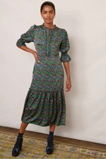 Wyse Aimee Fir Green Floral Shirt Midi Dress Size 3 UK 12