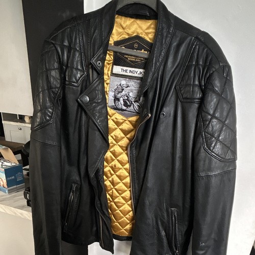 Men leather biker jacket - leather,