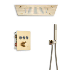 Brush Golden Shower Faucet Set LED Huge Remote Controlled Headshower Waterfsll/R