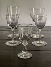 Antique Crystal Tot Port Cordial Crystal Glasses One Etched Lot of 5