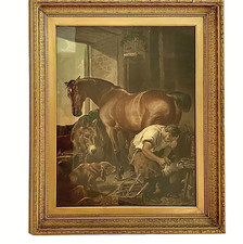 Sir Edwin Henry Landseer - antique oleograph - Shoeing the Bay Mare .