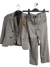 Vivaki Boys Suit Set Tweed Brown Size 7 Polyester Viscose T2750 Sa162