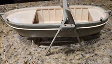 15" Long Vintage Wood Shrimp Row Boat w/ Oars & Stand Decorative & Casting Net