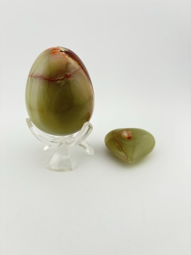 Green onyx polished stone egg - green,