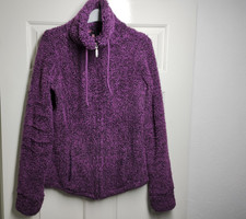 Ladies Full Zip Fleece Jacket Pink Black Marl Size XS UK 6/8 34/36" Fluffy Cosy