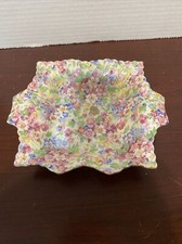 Vintage James Kent Longton England Chintz Ruffled Pin Trinket Dish Apple Blossom