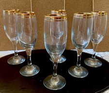 Vintage Gold Band Rimmed Wine/Champagne Glasses Excellent Condition Set Of 6