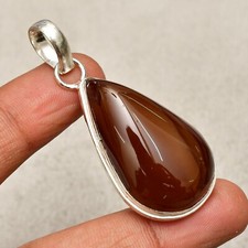 Banded Agate Gemstone 925 Sterling Silver Handmade Jewelry Pendant 1.97"