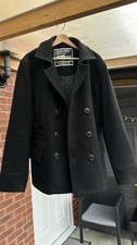 SUPERDRY MEN PEA COAT JACKET WOOL BLACK WARM XXL 2XL