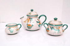 VTG Cassetta Vietri Italy Campagna Shephard Farming Teapot w Creamer Sugar Bowl