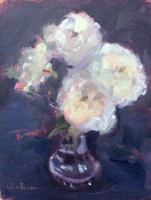 Original Oil Painting titled "White Roses in a Glass Vase" by Artist, Jon Houser