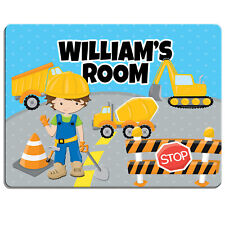 Digger Door Sign Bedroom Name Plaque Personalised Boys Room Childrens Build KD23