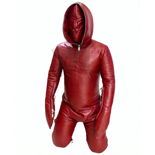 Padded leather hooded catsuit - padded,