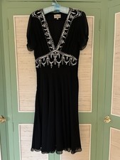Stunning Original Vintage TEMPERLEY black Diamonte Party Dress Black Tie Silk 10
