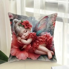 Gorgeous Floral Fairy Cushion Cover.  45cm x 45cm.  Zip Closure