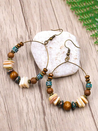 Boho beaded hoop earrings - boho,