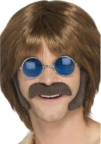 Mens hippie brown moustache - hippie,