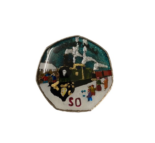 Enamelled hand painted coin - enamelled,