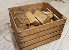 OLD WOODEN APPLE CRATE WITH ROPE HANDLES - HAMPER / CARRIER / STORAGE BOX+++