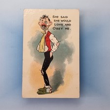 Comic Postcard 1912 Beaten Up Husband Arm Sling Love Obey Chromo Litho