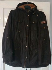 BARBOUR Winter Force Parka UK 16 Brown Wax Jacket Hooded Lined