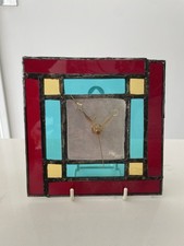 Stained Glass Square Hanging Wall Clock Battery Operated