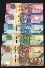 KENYA  set of 5 notes: 50,100,200, 500, 1000  SHILLINGS 2019/2024 UNC