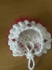 Red Newborn Bonnet Girls Sparkly White Wool Red Marabou & Red Rosebuds