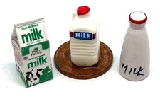 Dolls House Milk Selection Set x 3 Carton & Bottles 1:12 Scale Miniature tumdee