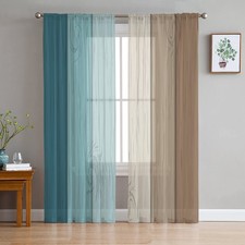 Teal Brown Ombre Sheer Curtains 84 Inches Length 2 Panels Set Bedroom Curtain...