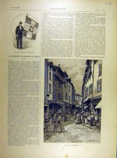 Original Old Antique Print 1898 Limoges Church Butcher Butchery Banner 19th