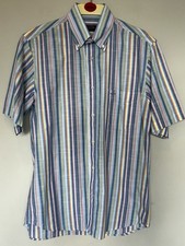 Paul & Shark Yachting Mens Short Sleeve Stripe Shirt Blue Cotton Sz 40 Small