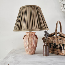 Vtg Woven Table Lamp Basket Weave Wicker Ceramic Majolica Ginger Jar Fits Pooky