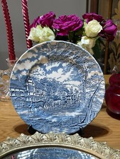 25.5cm royal wessex coach and horses blue willow plate.   