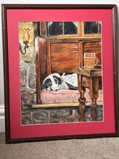 Large Border Collie Oil Painting 18x21 Inch Frame