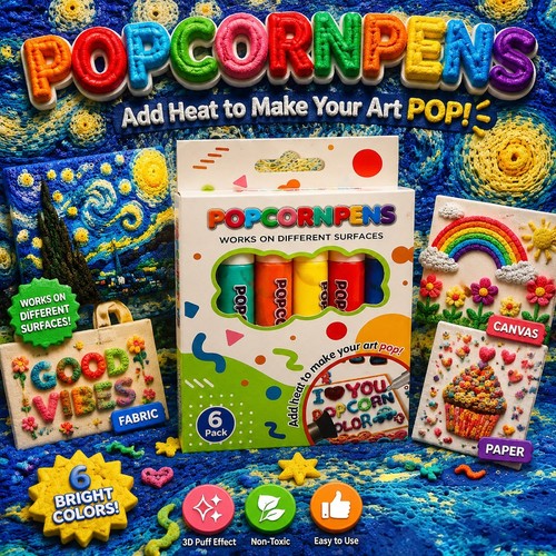 6pcs popcorn puffy drawing - popcorn, 3d