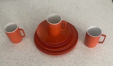 Rare Melaware Melamine Bright Orange Camping Picnics 3 Mugs, 6 plates 2 encore 