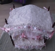 Dolls House 12th  Double Bed  With  Bedding + Removable Cannopy