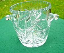 Vintage Crystal Cut Ice Bucket Champagne Wine Cooler Scroll Handles