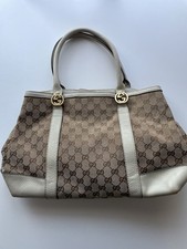 Gucci Miss GG Hobo Tote Bag - Canvas & White Leather - 353122 - Fair Cond