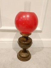 Vintage Antique Pre Loved Glass Duplex Oil Lamp Red Glass