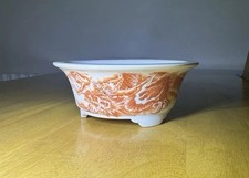 Bonsai Pot White Round Dragon Colourful Art Ceramic Drainage Holes