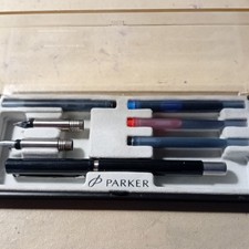 PARKER Vector Calligraphy Fountain Pen Set 3 Nibs 4 Cartridges Original case