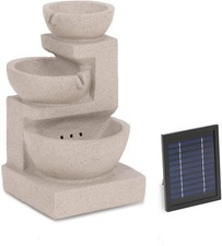 Hillvert Garden Solar Water Fountain 3 Bowls on Clay Wall LED Lighting 