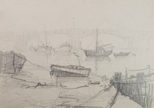 Original Pencil Sketch, 'The Thames at  London', unknown artist, circa 1970's