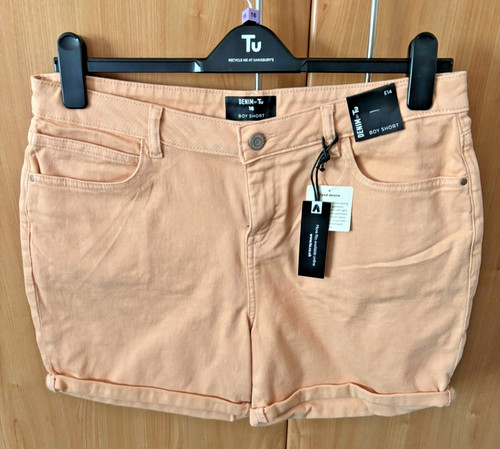 Ladies peach denim boy shorts - denim,