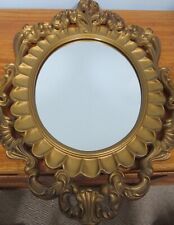 Vintage Gold Wall Mirror Scrolls Oval MCM Chateau Rococo Ornate Large Gilt Resin